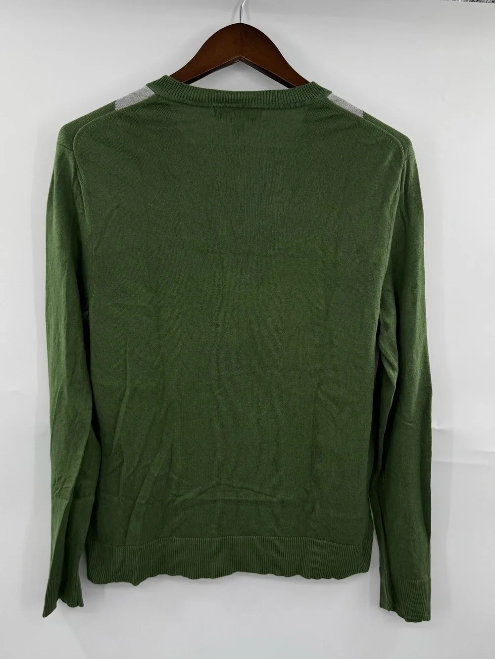 Banana Republic Men M Green Gray Argyle V Neck Sweater Silk Cashmere Preppy